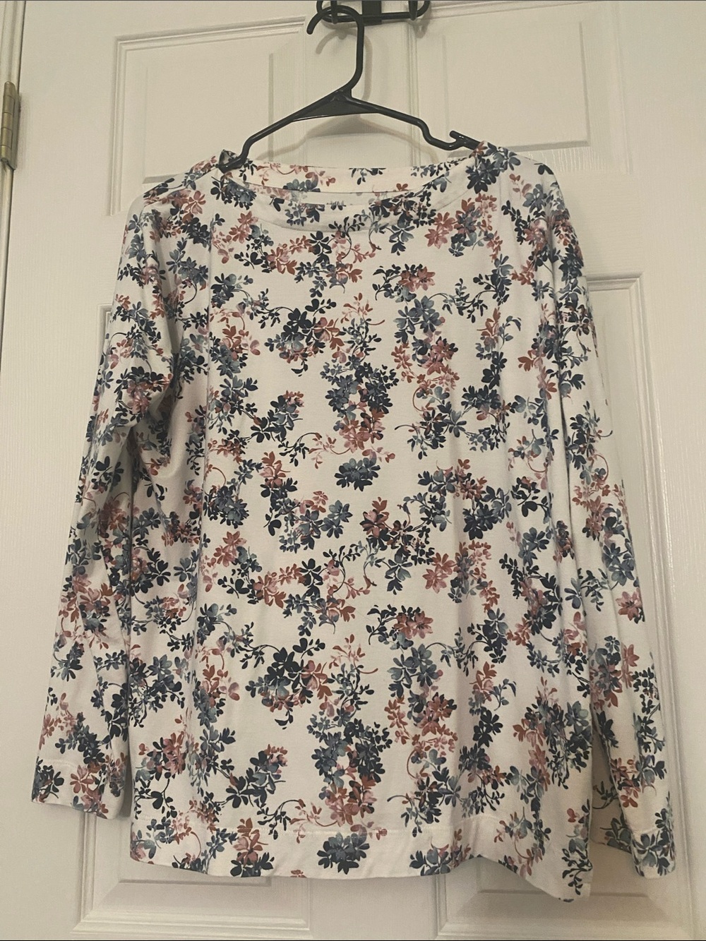 J.Jill Pure Jill medium long sleeve Supima Floral Stretch Tee Blue Rust top - Picture 3 of 10